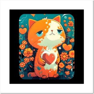 Orange Cat Heart In The Garden Waiting Love Posters and Art